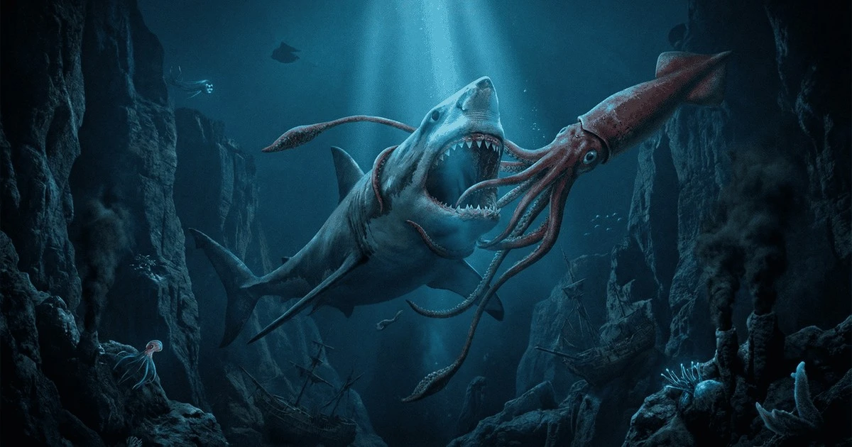 Megalodonte vs Kraken: ¿Quién gana la batalla en las fosas abisales donde el diente se quiebra en piel blanda?